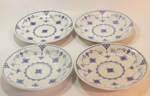 Set of 4 Furnivals Denmark Blue Bouillon Cup Underplates