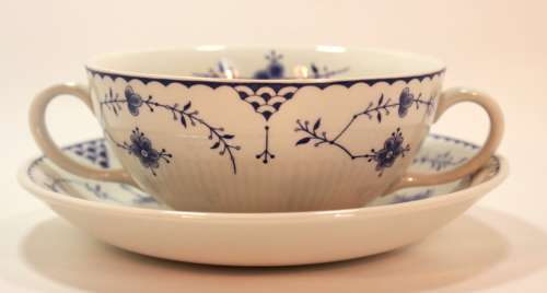 Set of 4 Furnivals Denmark Blue Bouillon Cups and Underplates