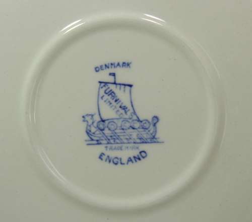 Set of 4 Furnivals Denmark Blue Bouillon Cups and Underplates