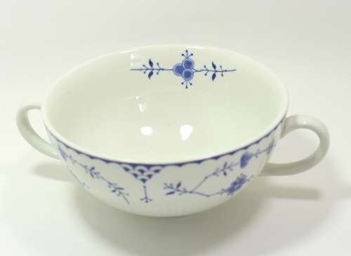 Set of 4 Furnivals Denmark Blue Bouillon Cups and Underplates