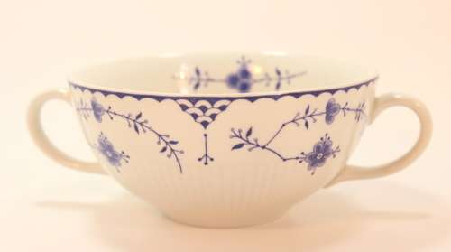 Set of 4 Furnivals Denmark Blue Bouillon Cups and Underplates