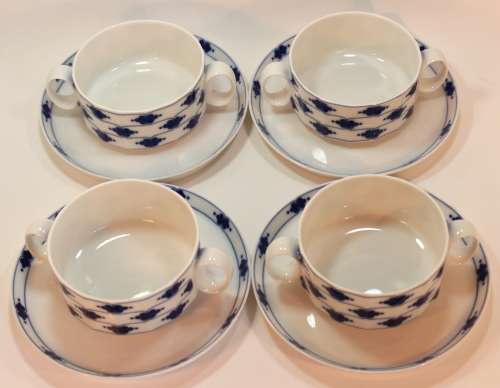 Set of Four Rosenthal Studio Linie `Corinth` Pattern by Tapio Wirkkala Bouillon Cups and Underplates