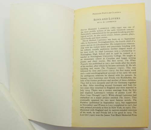 Sons and Lovers by D.H. Lawrence Penguin Classics Softcover Book