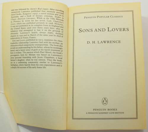 Sons and Lovers by D.H. Lawrence Penguin Classics Softcover Book