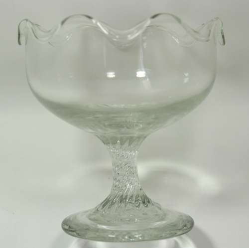 Three Classically Styled Footed Glass Dessert Bowls with Scallop Pattern Edge