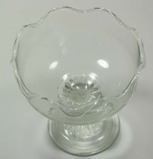 Three Classically Styled Footed Glass Dessert Bowls with Scallop Pattern Edge