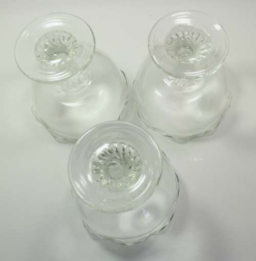 Three Classically Styled Footed Glass Dessert Bowls with Scallop Pattern Edge