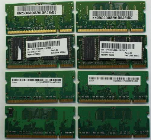 Eight Assorted DDR2 256MB PC4200 533MHz Legacy Memory Modules for Laptops