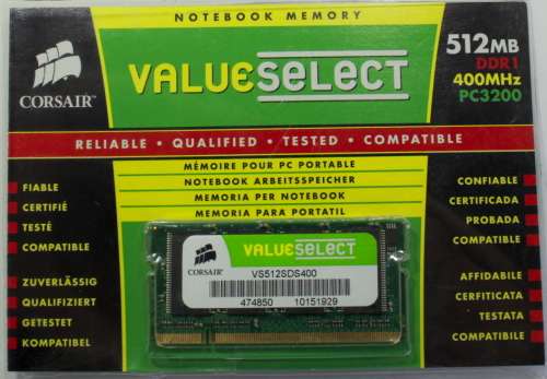 Legacy Corsair Value Select Notebook Memory 512MB DDR1 400MHz