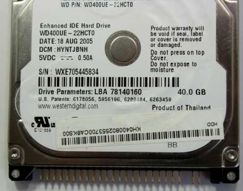 Legacy Western Digital WD400 40GB 2.5` IDE Laptop Hard Drive