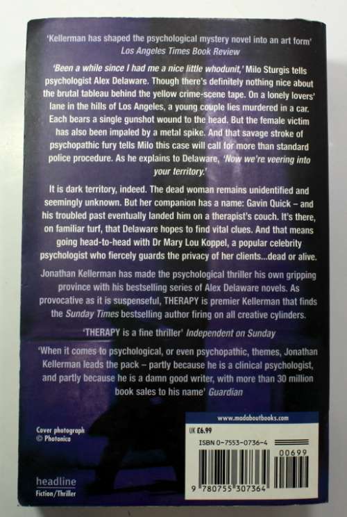 Therapy by Jonathan Kellerman Softcover Book