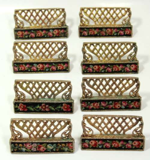 Eight Vintage Brass Table Place Card Holders With 20 Free Standing Name Cards