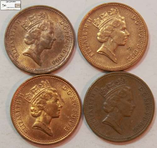 United Kingdom 1 Penny 1986/1992/1993/1996 (Four Coins) Circulated
