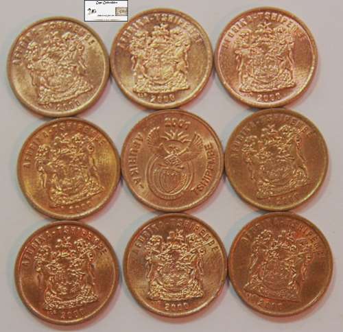 South Africa (Venda) 2 Cent 2000x8 and 2001x1 (Nine Coins) Circulated