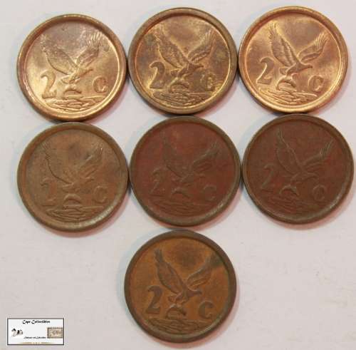 South Africa  2 Cent 1991x4/1993x2/1994x1 (Seven Coins) Circulated