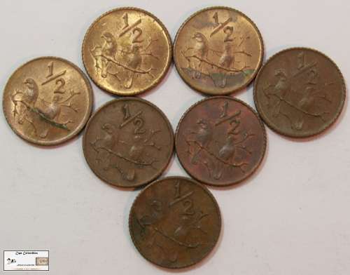 South Africa 1/2 Cent 1970x6  & 1973x1 (Seven Coins) Circulated