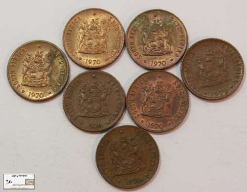 South Africa 1/2 Cent 1970x6  & 1973x1 (Seven Coins) Circulated