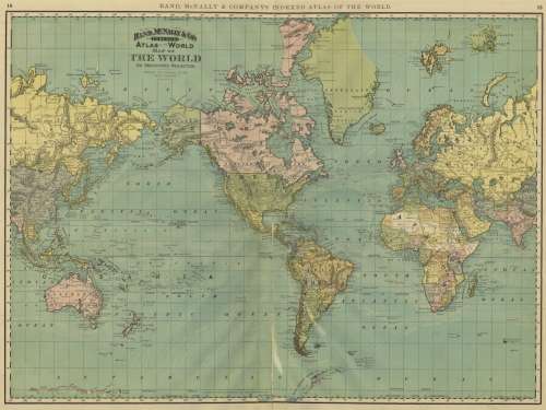 Rand McNally World and Oceans Map 1892 Digital Download