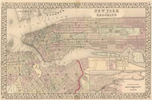 Mitchell`s Map of New York and Brooklyn 1871 Digital Download
