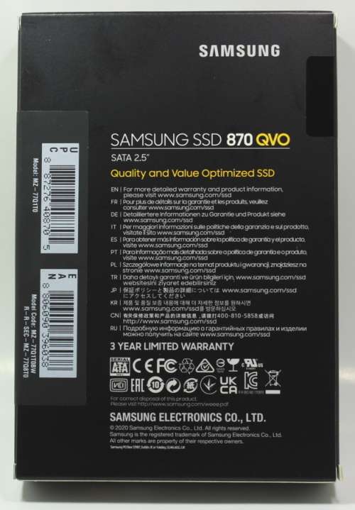 Samsung 870 QVO 1TB Solid State Drive 2.5` SATA III SSD