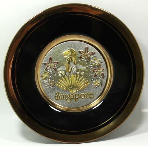 Chokin Plate `Singapore` 24KT Gold Decorative Display Plate