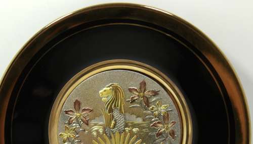 Chokin Plate `Singapore` 24KT Gold Decorative Display Plate