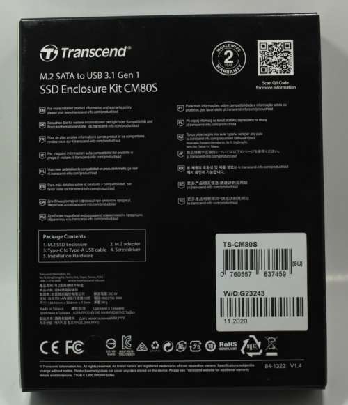 Transcend M.2 SATA to USB 3.1 Gen 1 SSD Enclosure Kit CM80S