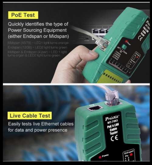 Pro`sKit POE and LAN Cable Tester MT-7063