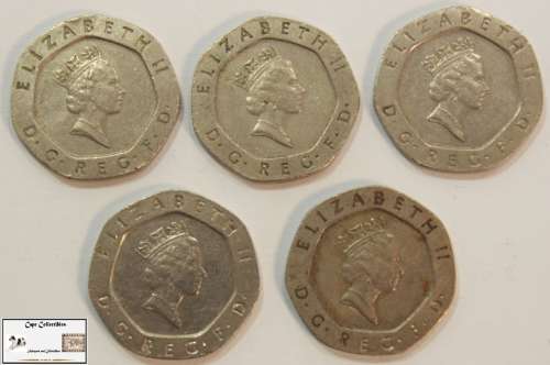 United Kingdom 20 Pence 1987x2, 1988, 1989, 1990 (Five Coins) Circulated
