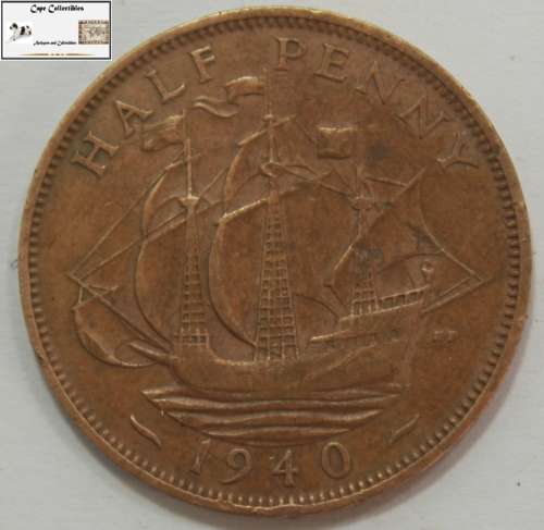 United Kingdom 1/2 Half Penny 1940 Coin Uncommon Variant Circulated