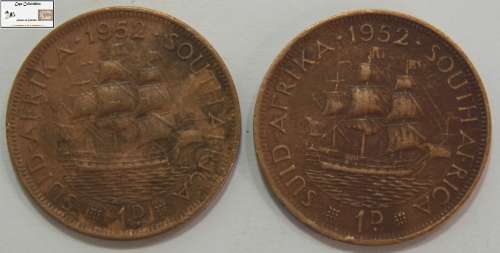 South Africa 1 Penny Coin 1952 x 2 (Two Coins) Circulated