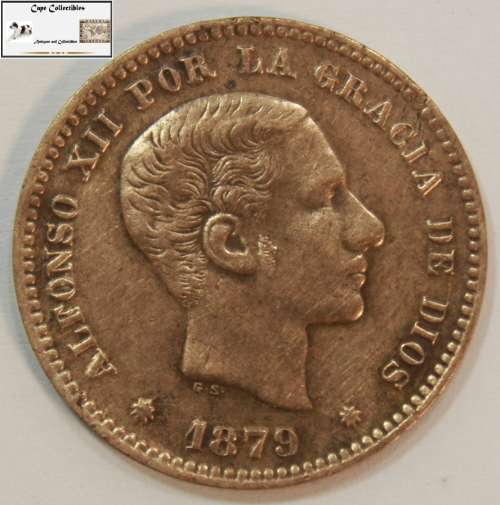 Spain 5 Centimos Coin 1879 Alfonso XII Circulated