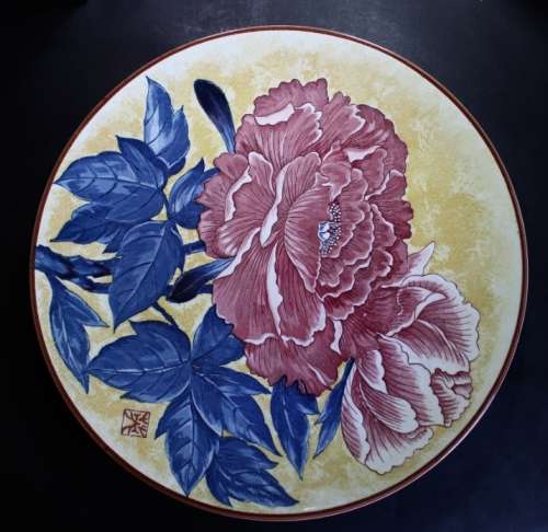 Imperial Imari Plate, Peonies, by Prof Toshio Mitumura