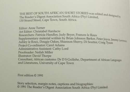 The Best Of South African Short Stories Readers Digest 1st Ed 1991 Hardcover Book
