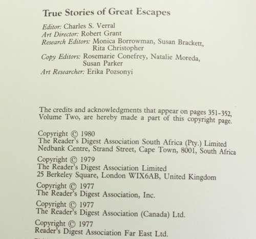 True Stories Of Great Escapes Volume 2 Readers Digest Hardcover Book