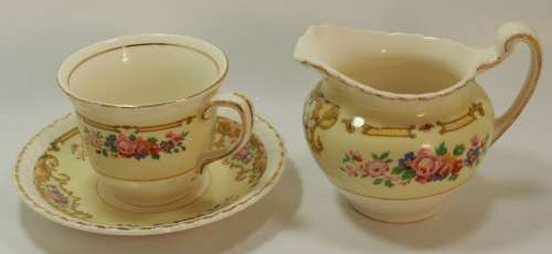 Vintage Small Creamer with Teacup and Saucer for Decorative Display
