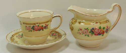 Vintage Small Creamer with Teacup and Saucer for Decorative Display