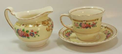 Vintage Small Creamer with Teacup and Saucer for Decorative Display