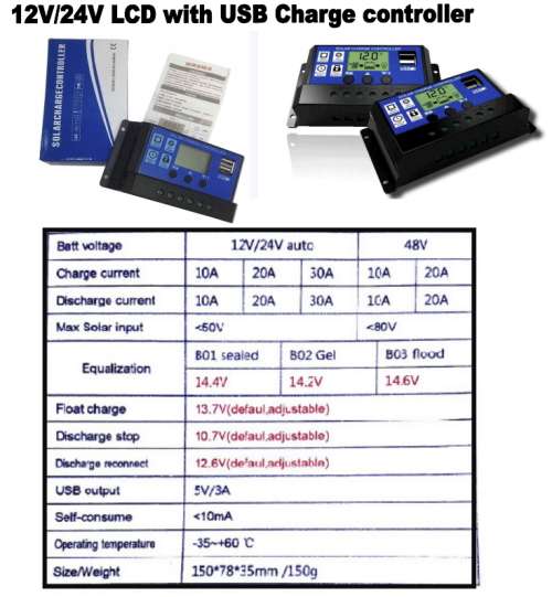 Solar Panel to Battery PWM Charge Controller 12/24Volt 10Amp with LED