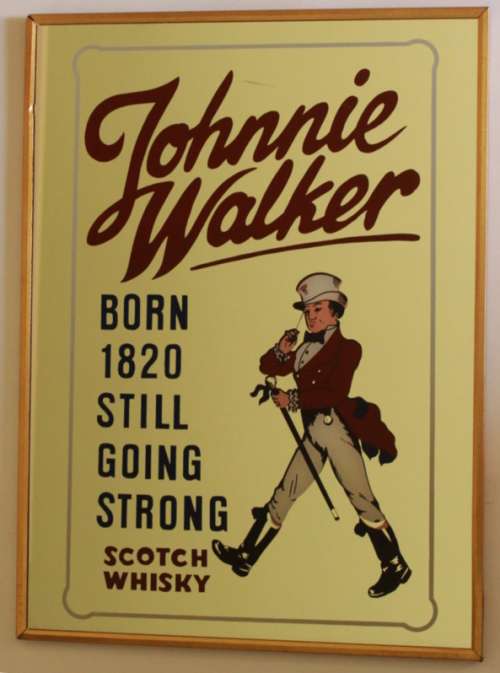 Johnnie Walker Scotch Whisky Bar Mirror in Metal Frame