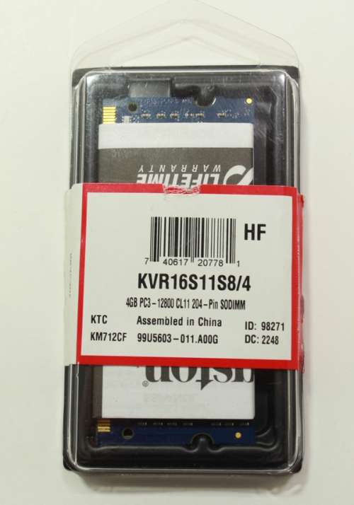 Kingston Value Ram KVR16S11S8/4 DDR3-1600 4GB PC12800 Laptop Memory Module