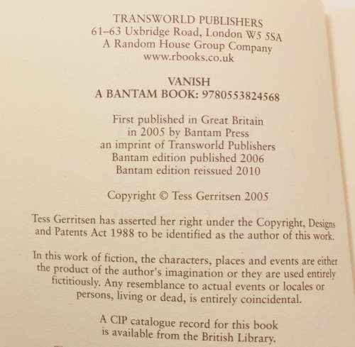 Vanish by Tess Gerritsen Softcover Book