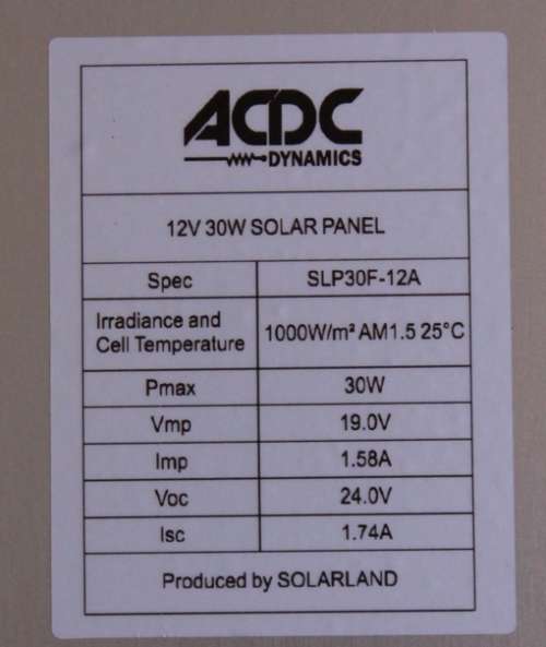 Solarland 30Watt Thinfilm Aluminium Backed Rigid Solar Panel For Campers