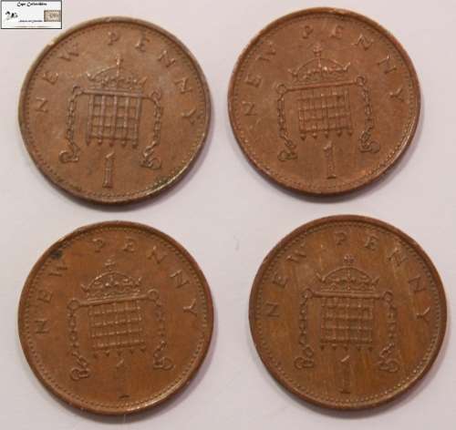 United Kingdom 1 New Penny 1971, 1978, 1979 and 1980 (Four Coins) Circulated