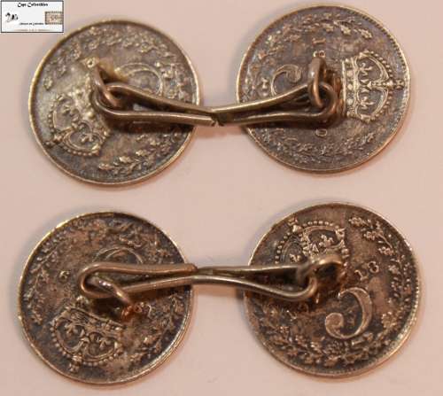United Kingdom George V 1918 3 Pence Coins as Cufflinks (Two Pairs) Circulated