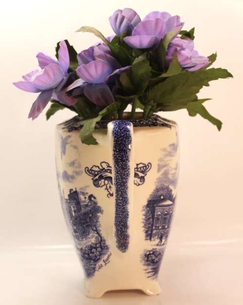 Repurposed Vintage Porcelain Teapot with Images of St James Includes Flowers