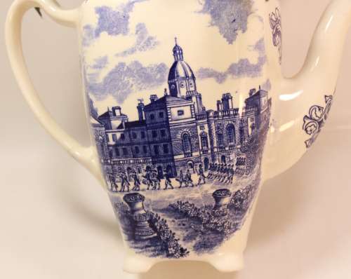 Repurposed Vintage Porcelain Teapot with Images of St James Includes Flowers