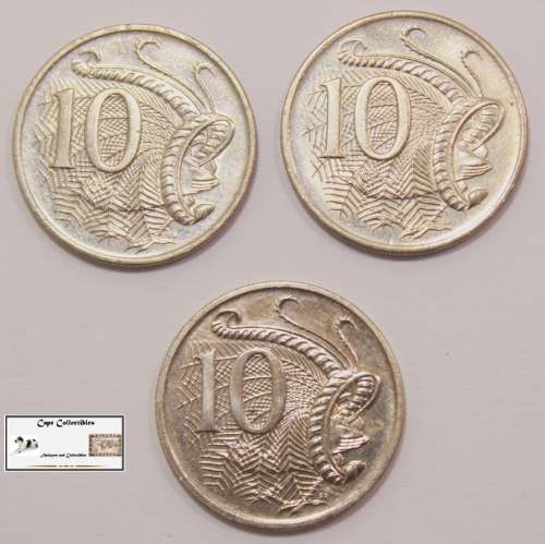 Australia 10 Cent Coin 2005 and 2006x2 (Three Coins) XF40 Circulated