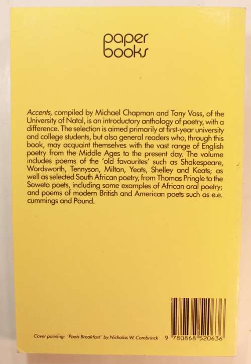 Accents An Anthology Of Poetry by Michael Chapman & Tony Voss Softcover Book
