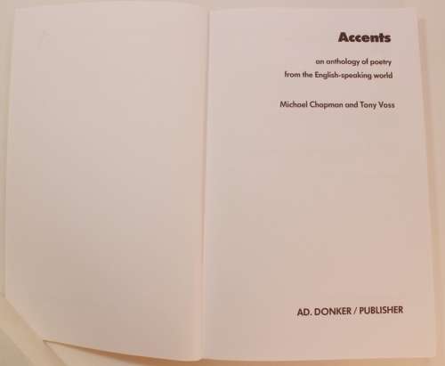 Accents An Anthology Of Poetry by Michael Chapman & Tony Voss Softcover Book